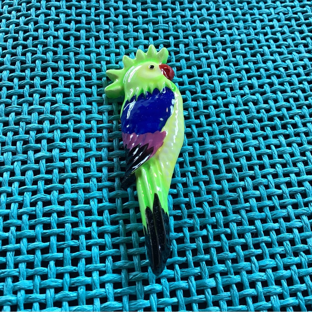 Vibrant Green Parrot Pin Brooch with Blue & Purple Accents